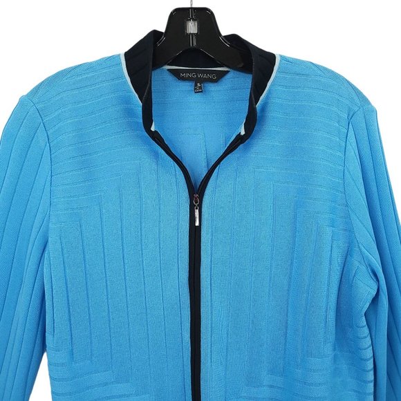 Ming Wang Twin Set Cardigan Tank Top READ Womens Size S Blue Full Zip Sweater - Picture 15 of 16